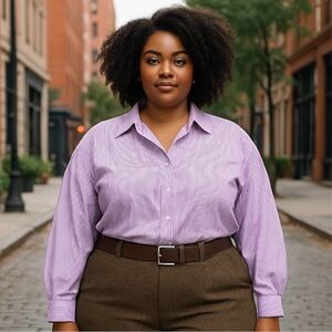 Lauren Ralph Lauren Plus-Size Striped Broadcloth Shirt Lavender/White 1X PLUS SZ